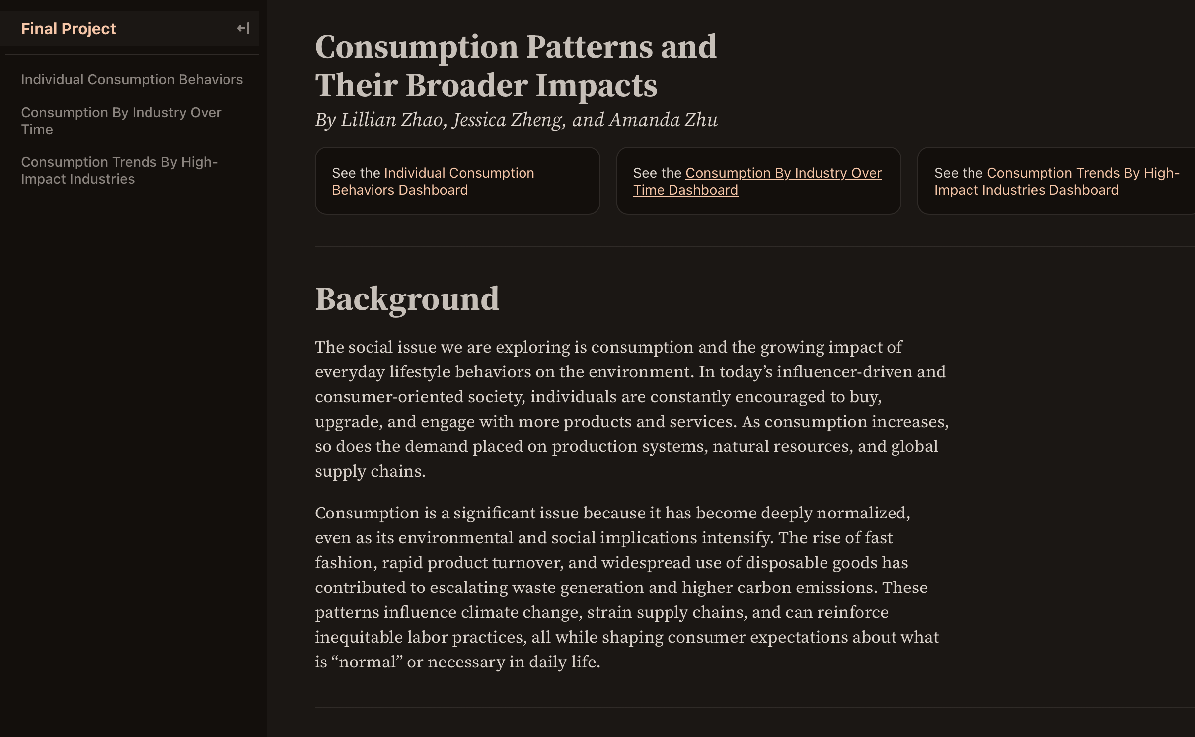Team 2 - Consumption Patterns and Their Broader Impacts